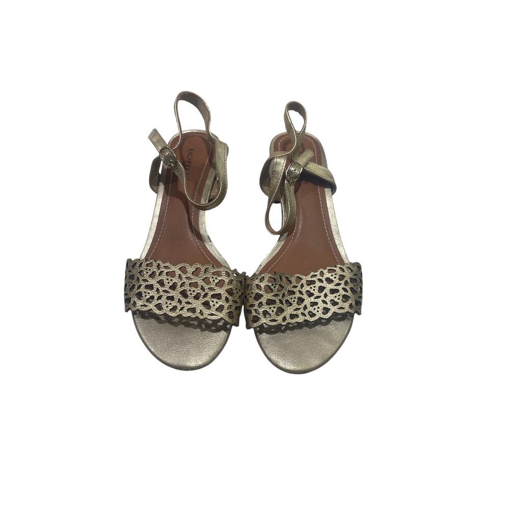 Bottero Gold Metallic Laser-Cut Ankle Strap Heels – Women’s Dress Sandals size 8
